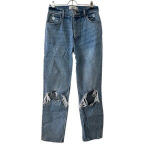 Abercrombie & Fitch The 90s Straight Ultra High Rise Light Wash Distressed Jeans